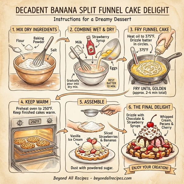 Decadent Banana Split Funnel Cake Delight instructions