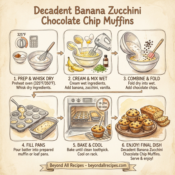 Decadent Banana Zucchini Chocolate Chip Muffins instructions