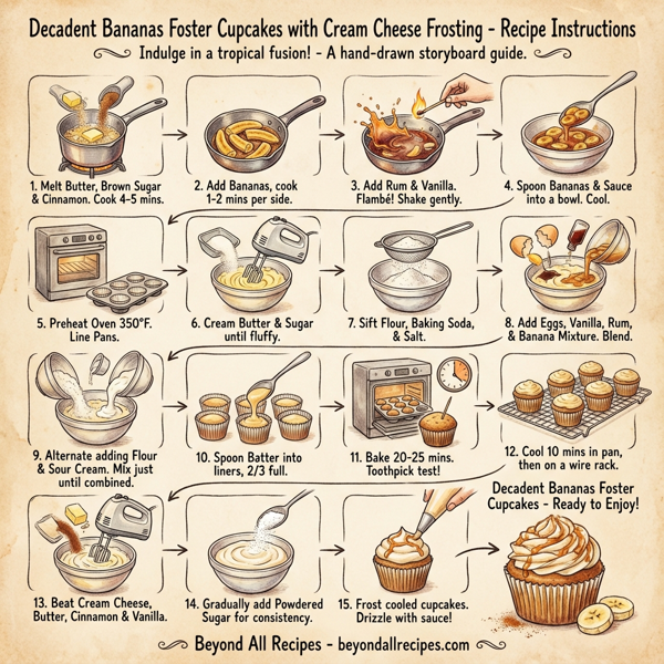 Decadent Bananas Foster Cupcakes with Cream Cheese Frosting instructions