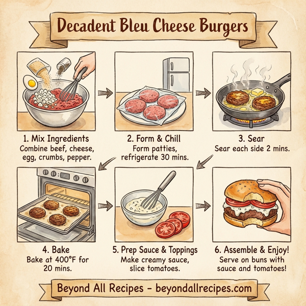 Decadent Bleu Cheese Burgers with Creamy Sauce instructions