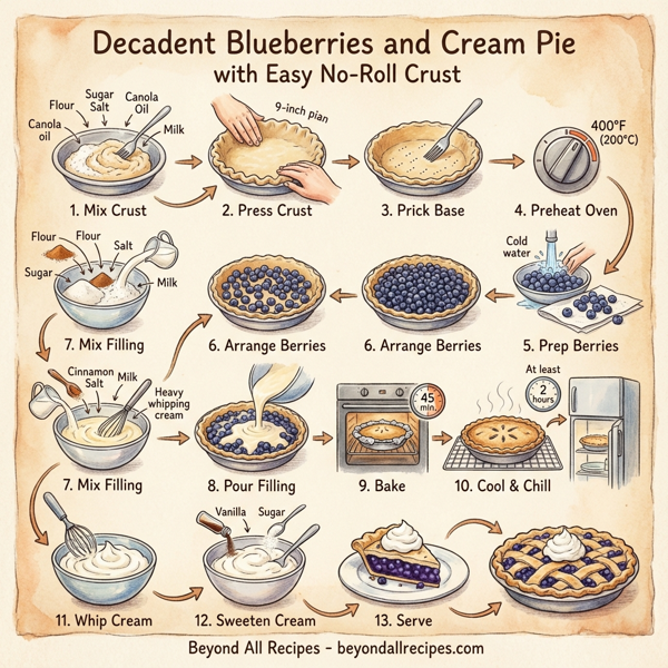 Decadent Blueberries and Cream Pie with Easy No-Roll Crust instructions