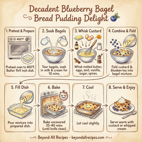 Decadent Blueberry Bagel Bread Pudding Delight instructions