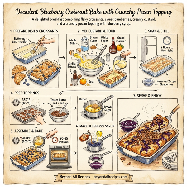 Decadent Blueberry Croissant Bake with Crunchy Pecan Topping instructions
