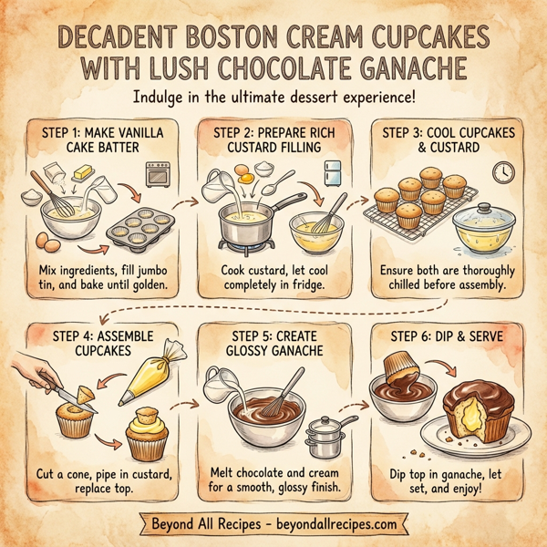 Decadent Boston Cream Cupcakes with Lush Chocolate Ganache instructions
