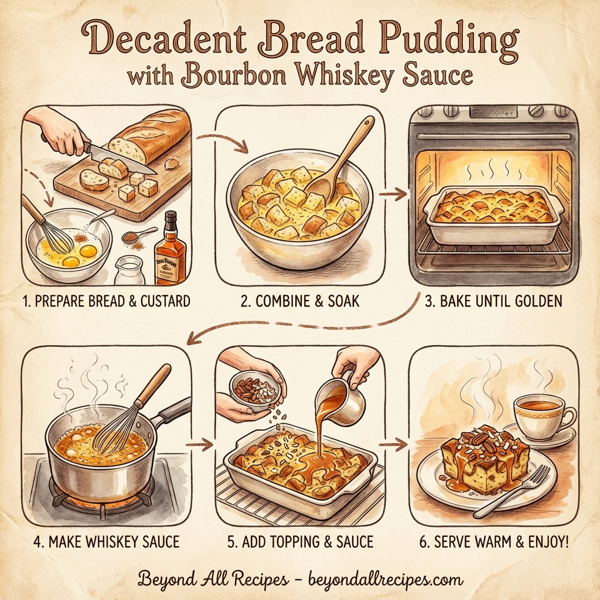 Decadent Bread Pudding with Bourbon Whiskey Sauce instructions