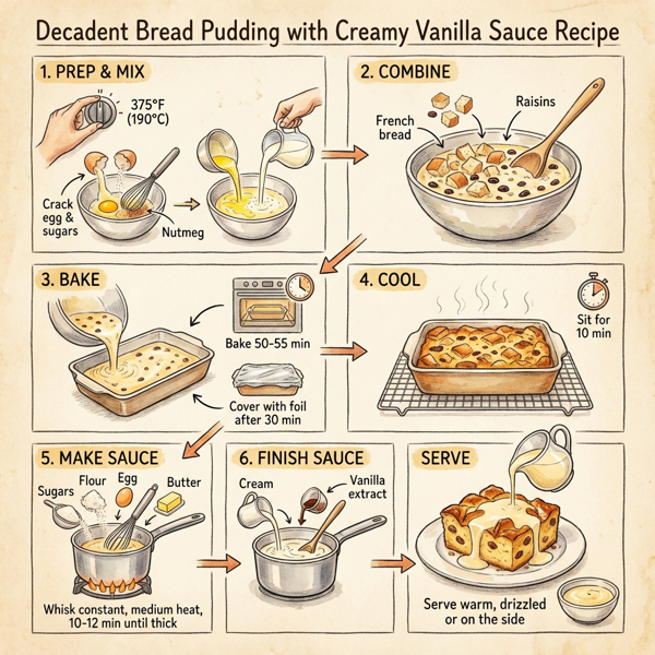 Decadent Bread Pudding with Creamy Vanilla Sauce instructions