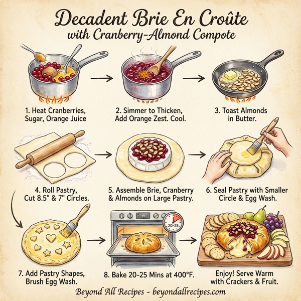 Decadent Brie En Croûte with Cranberry-Almond Compote instructions