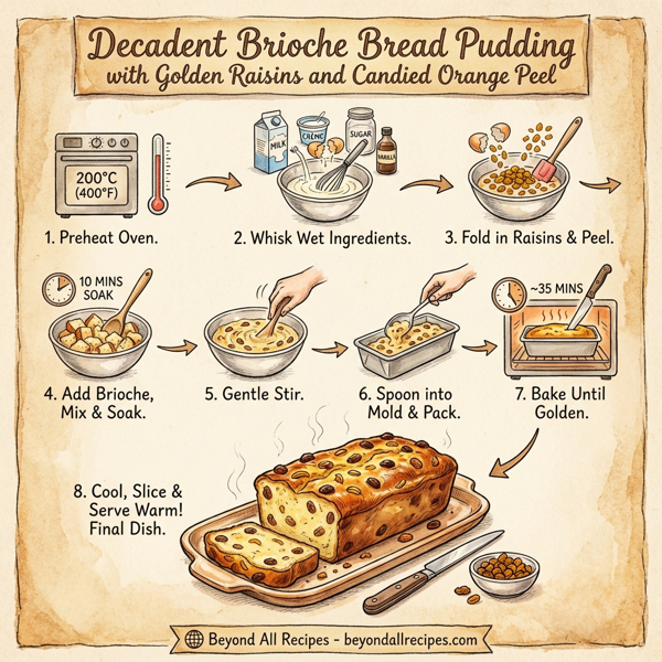 Decadent Brioche Bread Pudding with Golden Raisins and Candied Orange Peel instructions