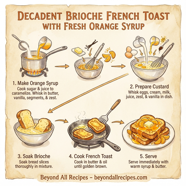 Decadent Brioche French Toast with Fresh Orange Syrup instructions