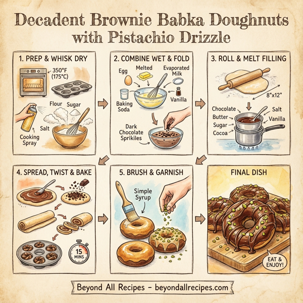 Decadent Brownie Babka Doughnuts with Pistachio Drizzle instructions