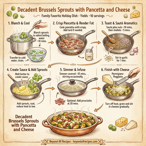 Decadent Brussels Sprouts with Pancetta and Cheese instructions
