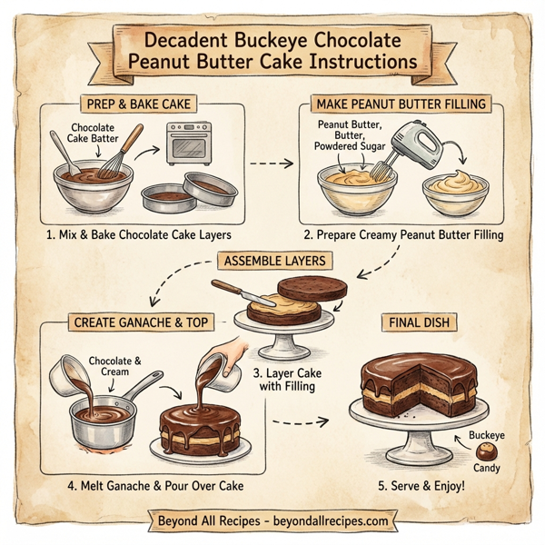 Decadent Buckeye Chocolate Peanut Butter Cake instructions