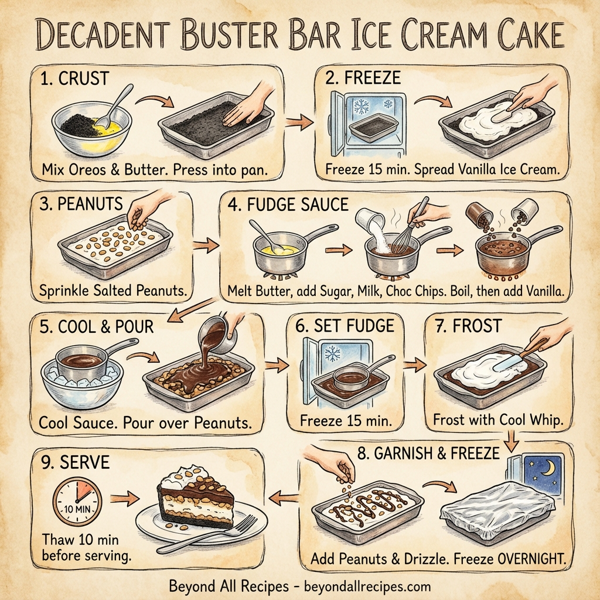 Decadent Buster Bar Ice Cream Cake instructions