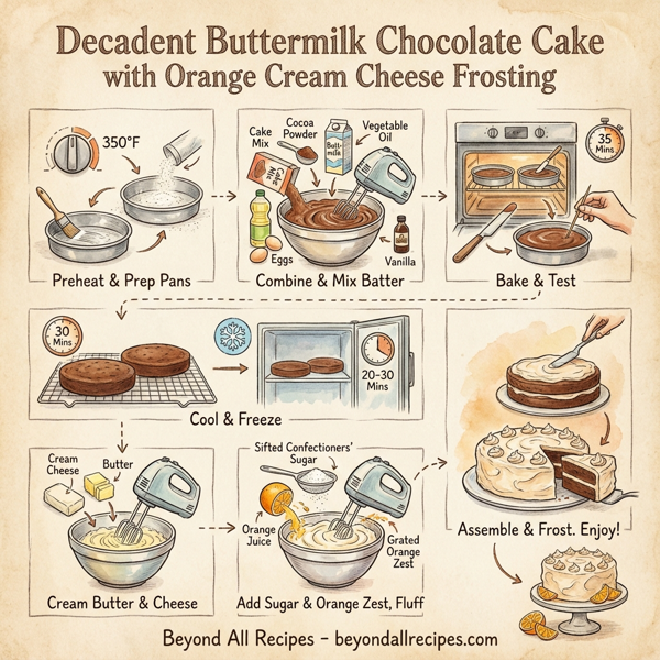 Decadent Buttermilk Chocolate Cake with Orange Cream Cheese Frosting instructions