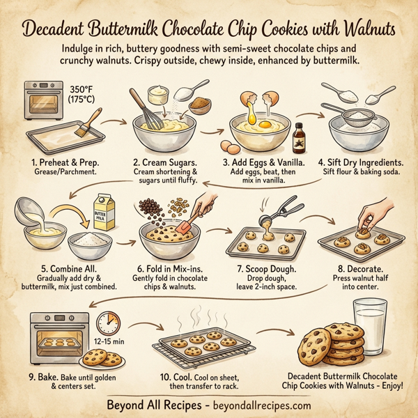 Decadent Buttermilk Chocolate Chip Cookies with Walnuts instructions