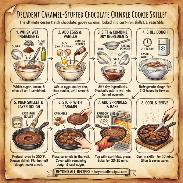 Decadent Caramel-Stuffed Chocolate Crinkle Cookie Skillet instructions