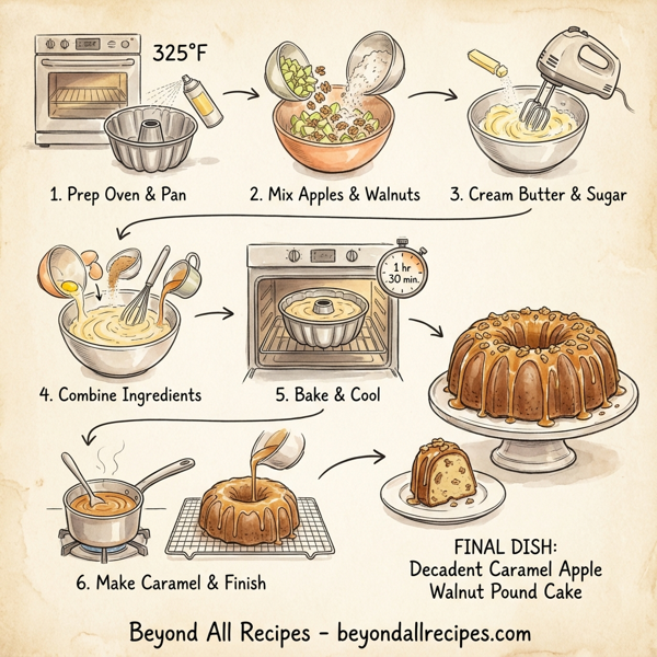 Decadent Caramel Apple Walnut Pound Cake instructions