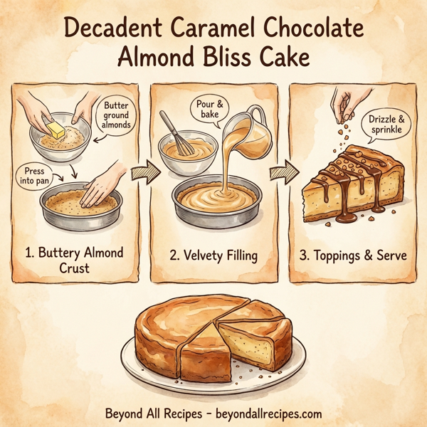 Decadent Caramel Chocolate Almond Bliss Cake instructions