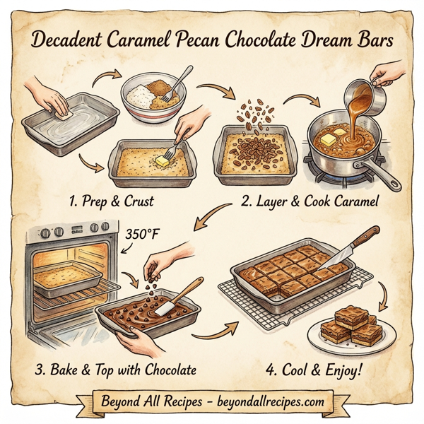 Decadent Caramel Pecan Chocolate Dream Bars instructions
