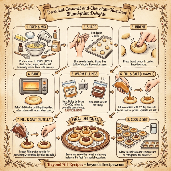 Decadent Caramel and Chocolate-Hazelnut Thumbprint Delights instructions