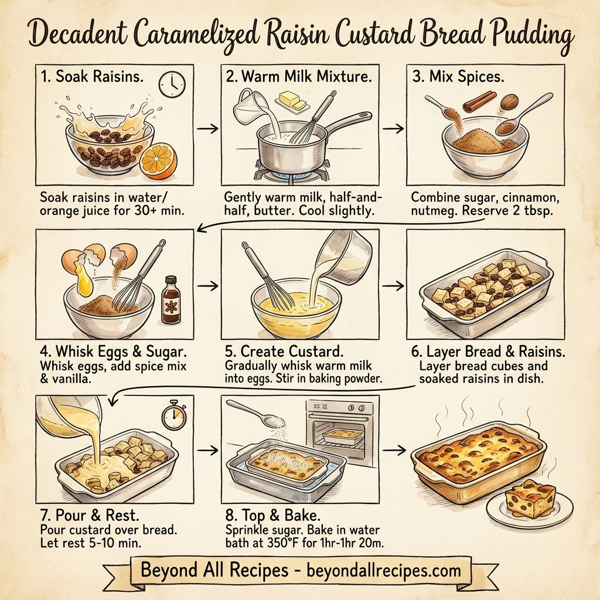 Decadent Caramelized Raisin Custard Bread Pudding instructions