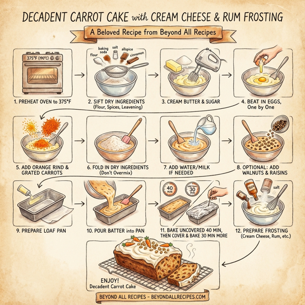 Decadent Carrot Cake with Cream Cheese and Rum Frosting instructions