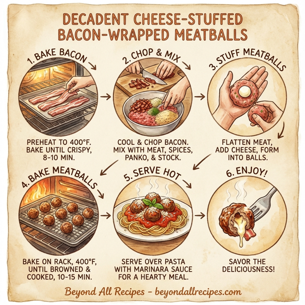 Decadent Cheese-Stuffed Bacon-Wrapped Meatballs instructions