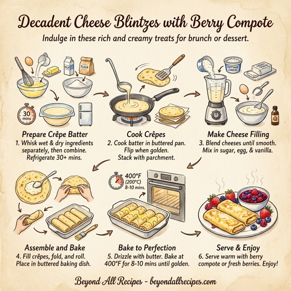 Decadent Cheese Blintzes with Berry Compote instructions