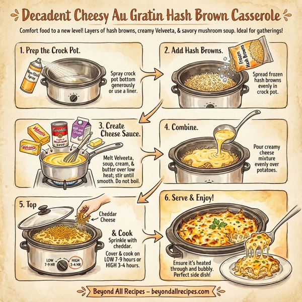 Decadent Cheesy Au Gratin Hash Brown Casserole instructions