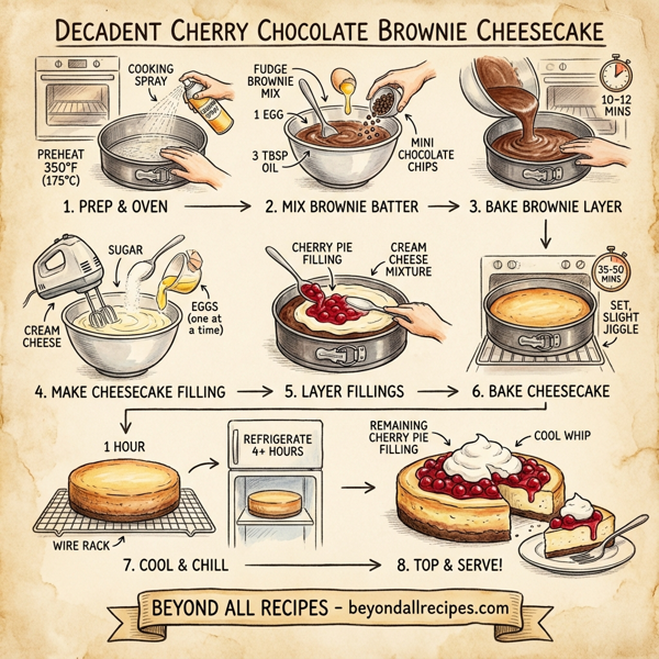 Decadent Cherry Chocolate Brownie Cheesecake instructions