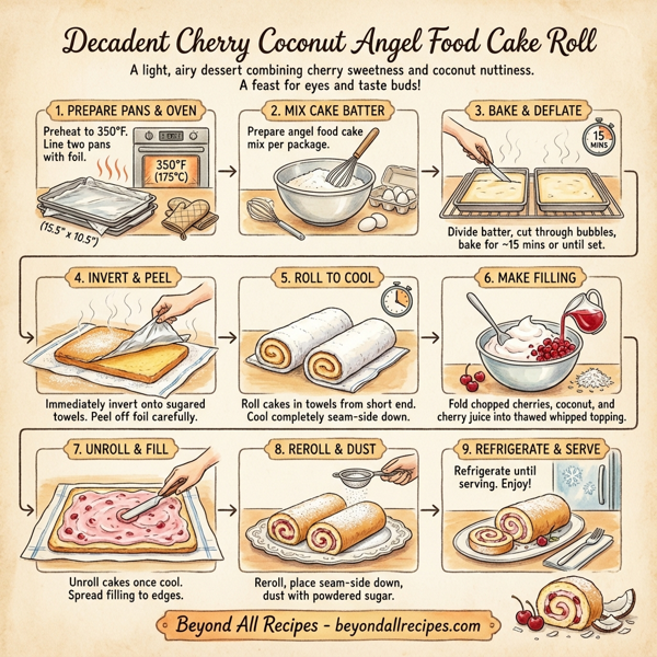 Decadent Cherry Coconut Angel Food Cake Roll instructions