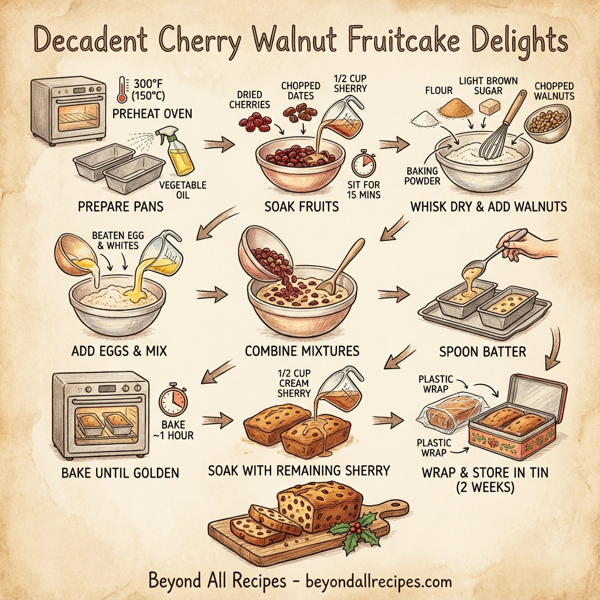 Decadent Cherry Walnut Fruitcake Delights instructions