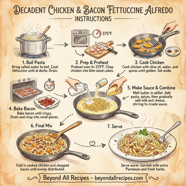 Decadent Chicken & Bacon Fettuccine Alfredo instructions