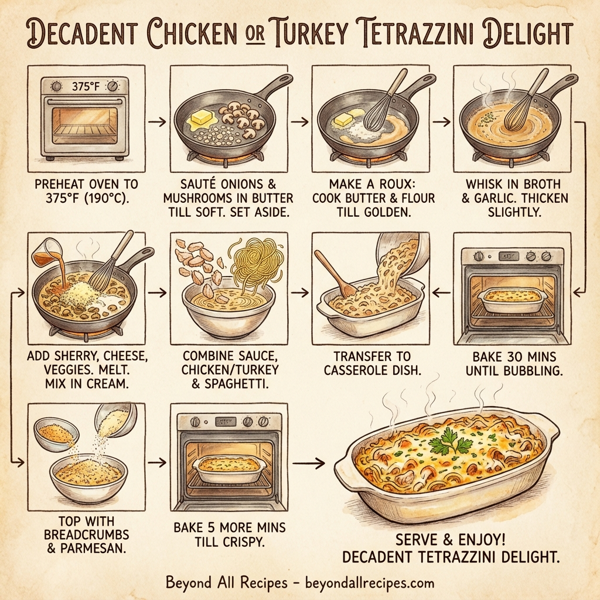 Decadent Chicken or Turkey Tetrazzini Delight instructions