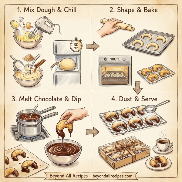 Decadent Chocolate-Covered Hazelnut Crescents instructions