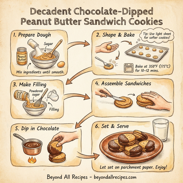 Decadent Chocolate-Dipped Peanut Butter Sandwich Cookies instructions