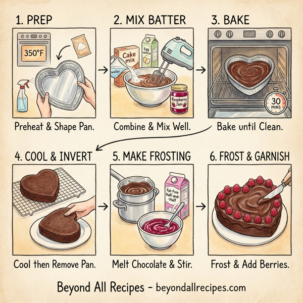 Decadent Chocolate-Raspberry Heart Cake instructions