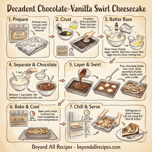 Decadent Chocolate-Vanilla Swirl Cheesecake instructions