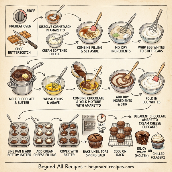 Decadent Chocolate Amaretto Cream Cheese Cupcakes instructions