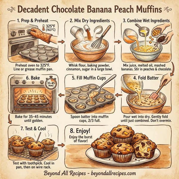 Decadent Chocolate Banana Peach Muffins instructions