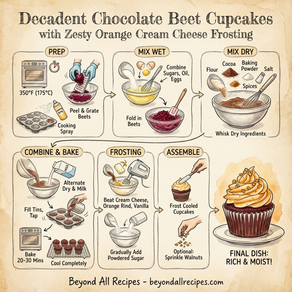Decadent Chocolate Beet Cupcakes with Zesty Orange Cream Cheese Frosting instructions