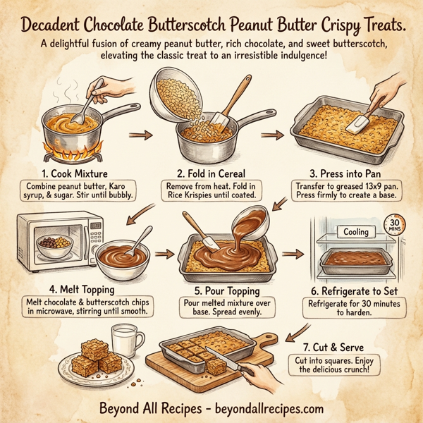 Decadent Chocolate Butterscotch Peanut Butter Crispy Treats instructions