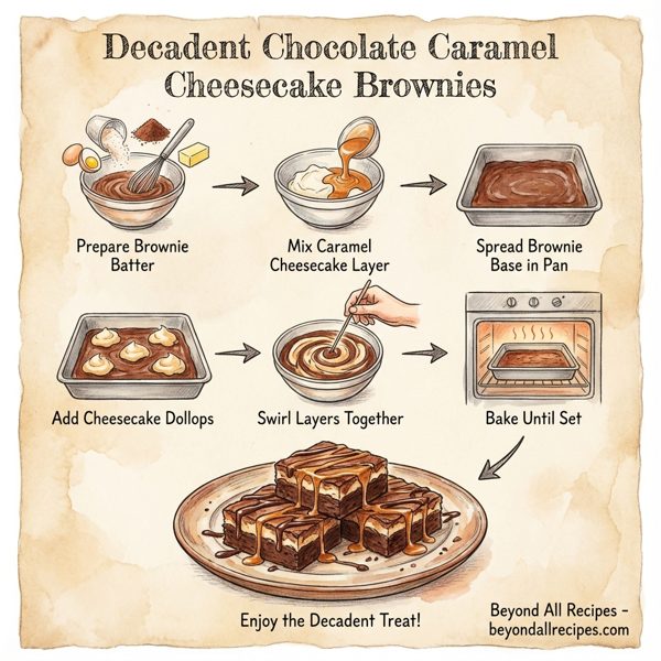 Decadent Chocolate Caramel Cheesecake Brownies instructions