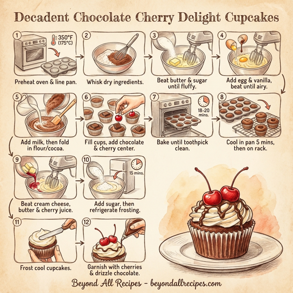 Decadent Chocolate Cherry Delight Cupcakes instructions