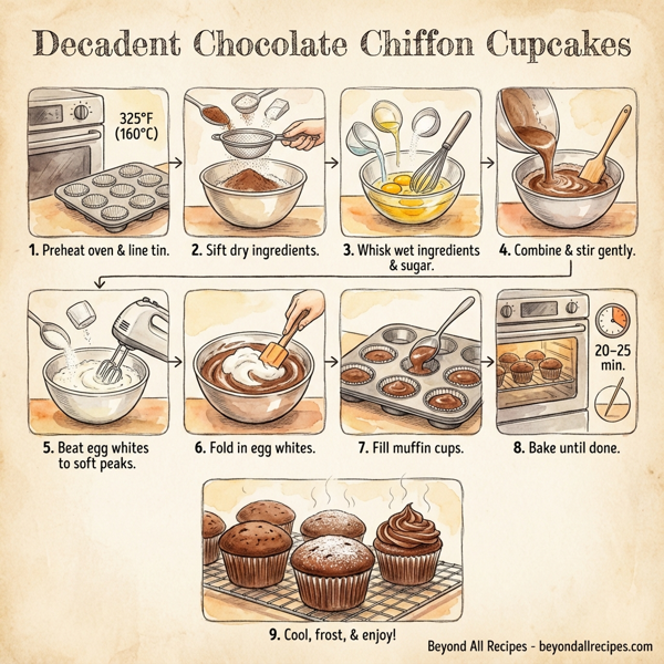 Decadent Chocolate Chiffon Cupcakes instructions