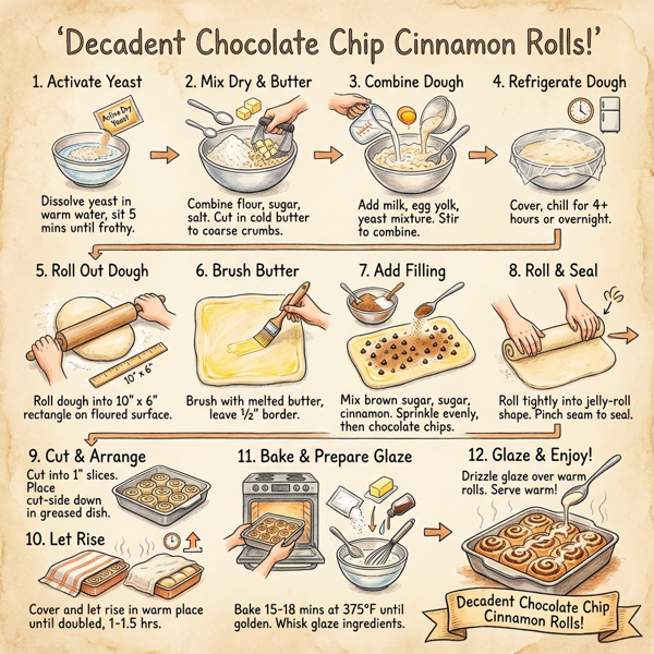 Decadent Chocolate Chip Cinnamon Rolls instructions