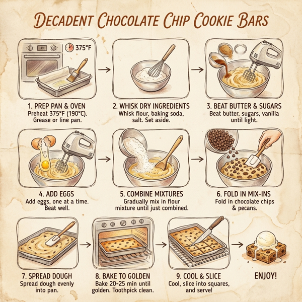 Decadent Chocolate Chip Cookie Bars instructions