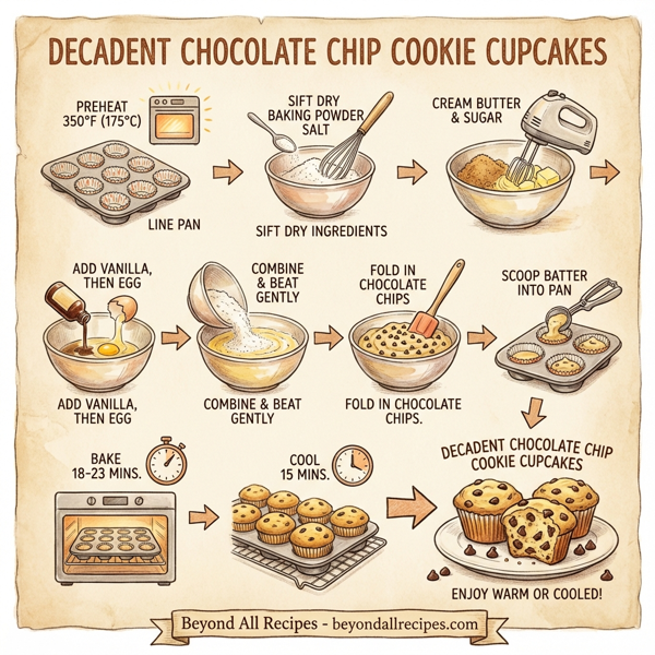Decadent Chocolate Chip Cookie Cupcakes instructions