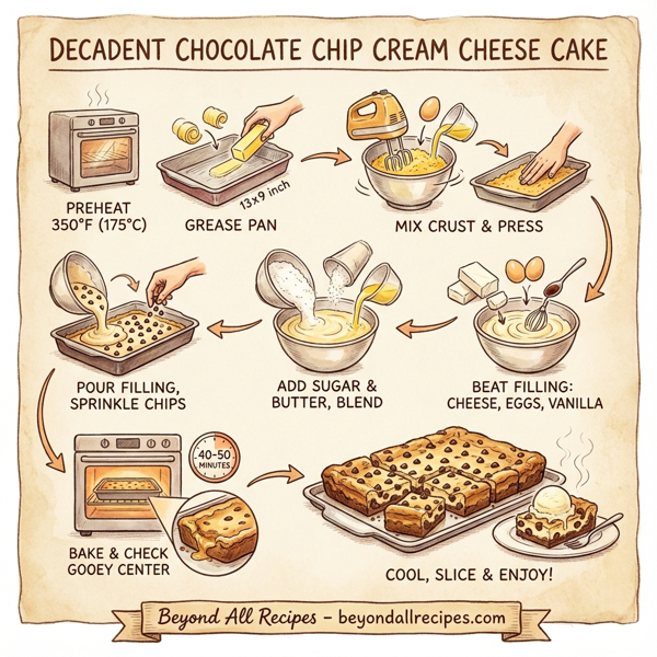 Decadent Chocolate Chip Cream Cheese Cake instructions