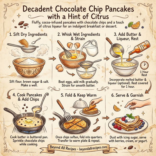 Decadent Chocolate Chip Pancakes with a Hint of Citrus instructions